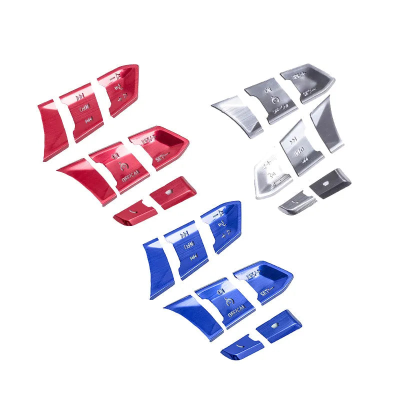 Aluminium alloy steering wheel button decorative stickers in red silver blue colours
