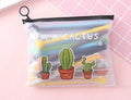 Marvel plastic pen case open showing twenty cartoon cactus design 0.5mm black pens inside.
