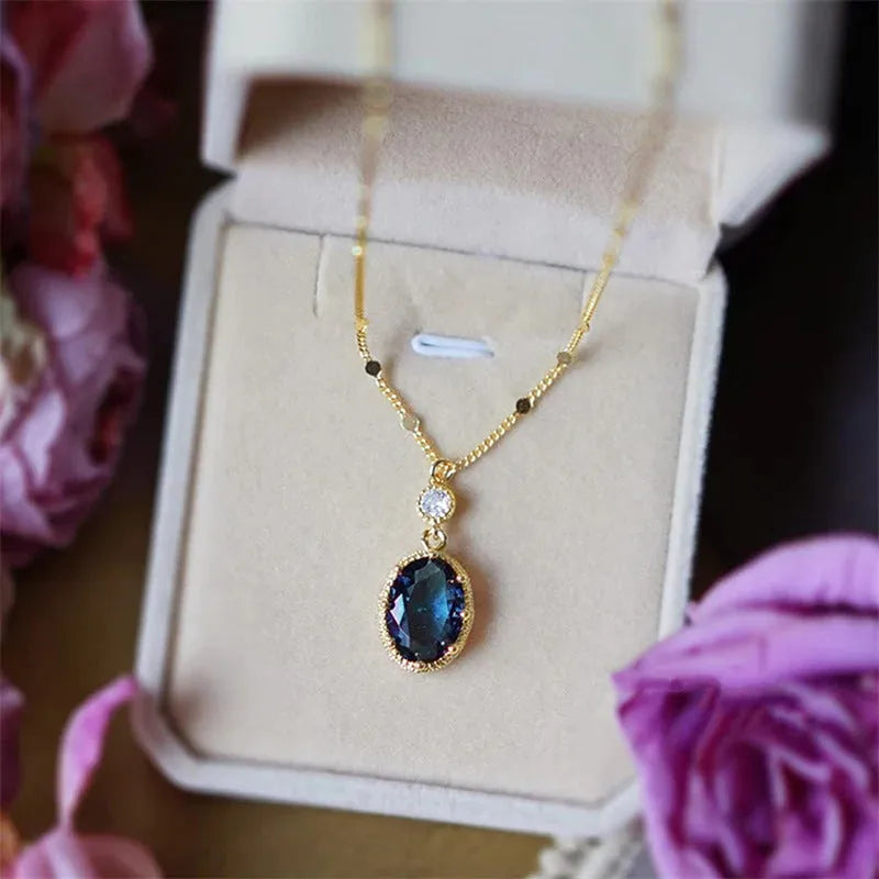 Gold geometric French retro necklace with electroplated finish on copper base material