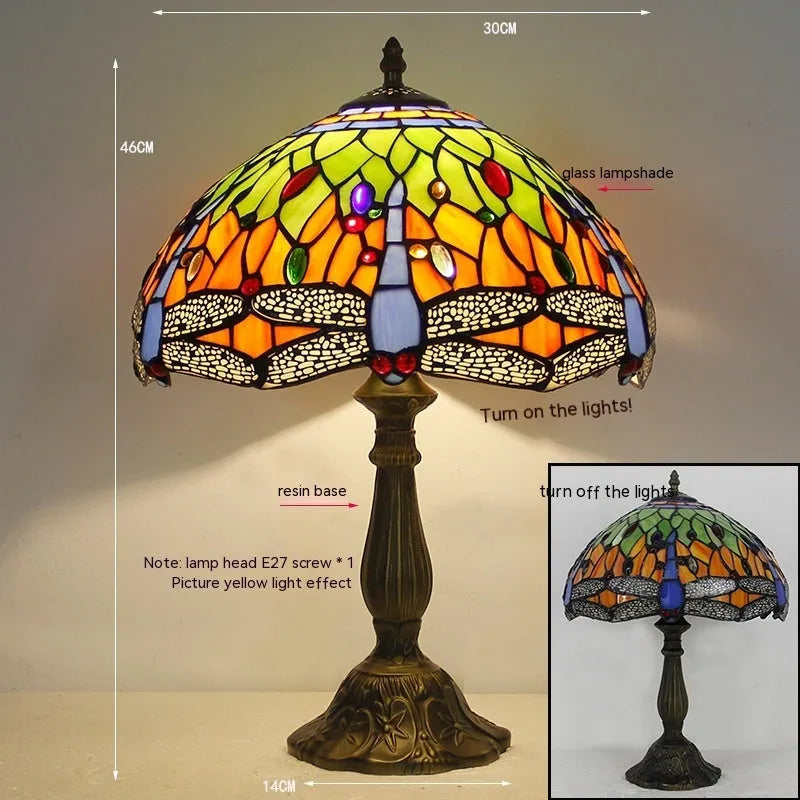 Tiffany dragonfly stone table lamp in European retro style with multiple size options