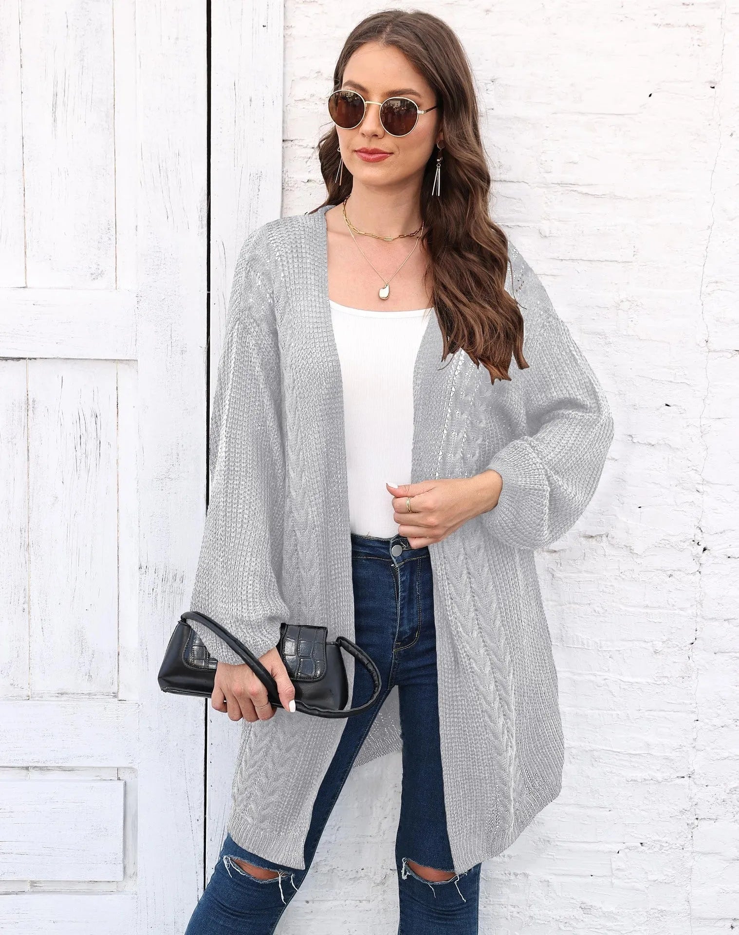 Women's loose-fit acrylic sweater coat cardigan in army green colour