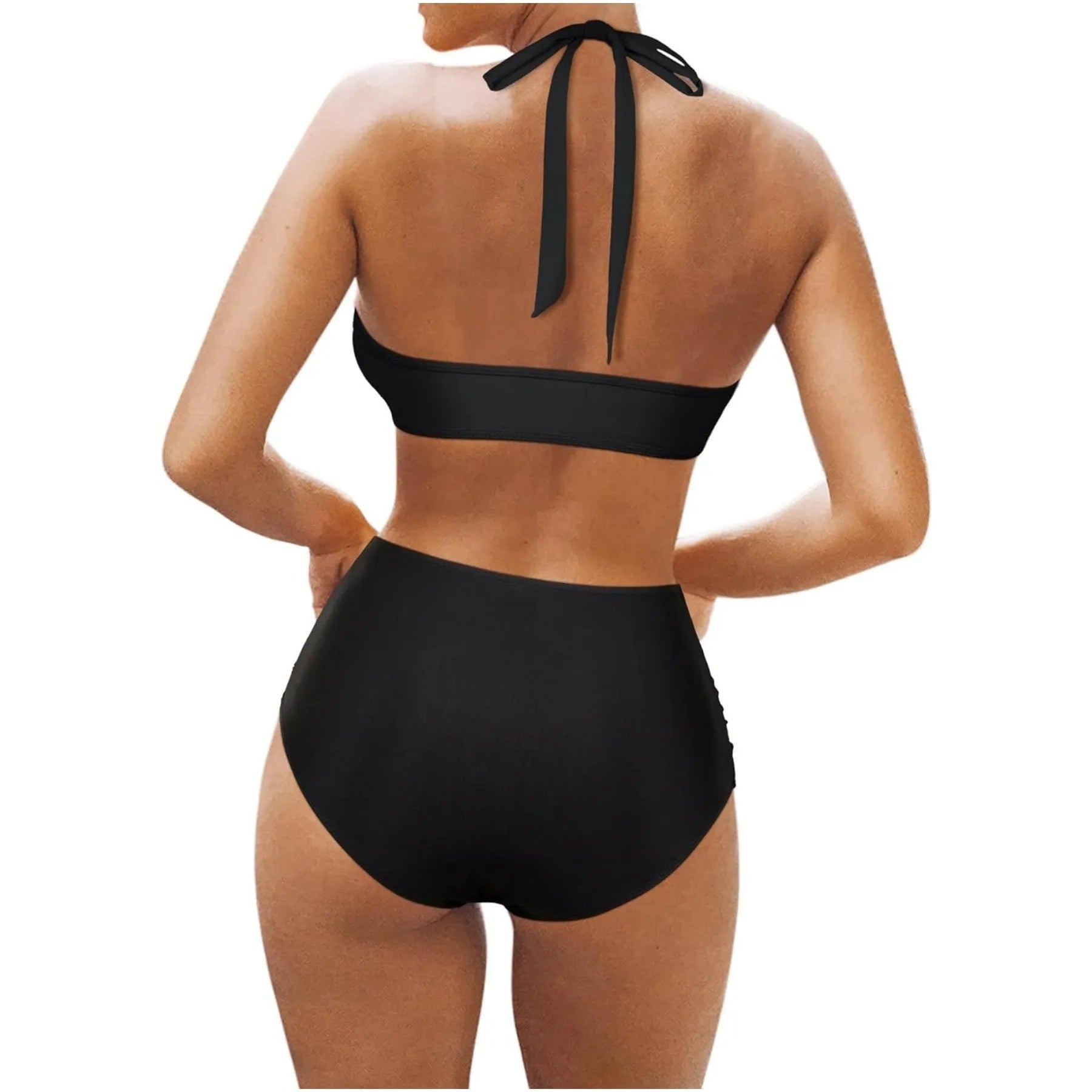 Women's polyester fibre bikini swimsuit in leopard print with separate top and bottom pieces