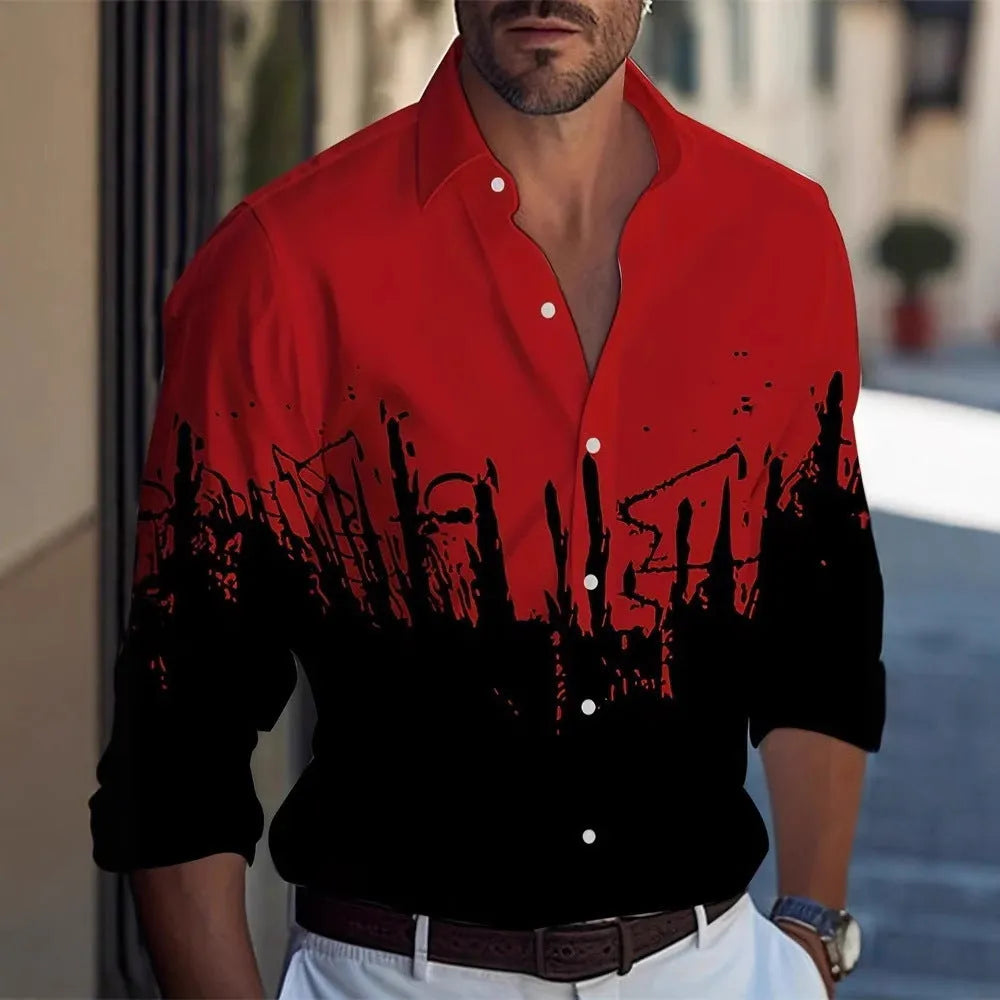 Hawaiian style men's long sleeve shirt with flower pattern and loose cardigan fit in polyester