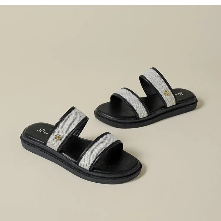 Women's brown vintage soft bottom flip-flops with artificial PU upper