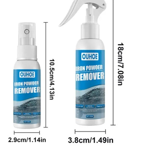 Automotive iron powder rust remover spray bottle with blue square sponge applicator for car surface treatment