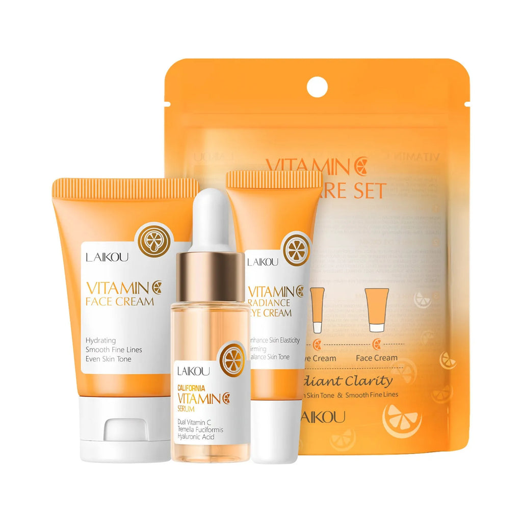 Laikou Vitamin C skin care set 3-piece set with facial cleanser eye cream and essence for brightening