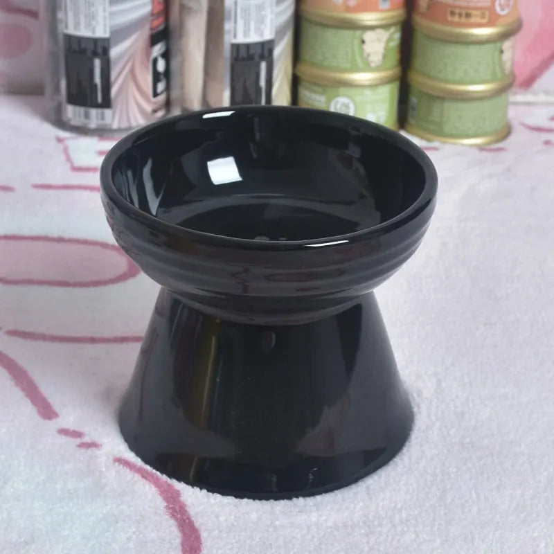 Ceramic pet bowl with raised base and various rim shape options