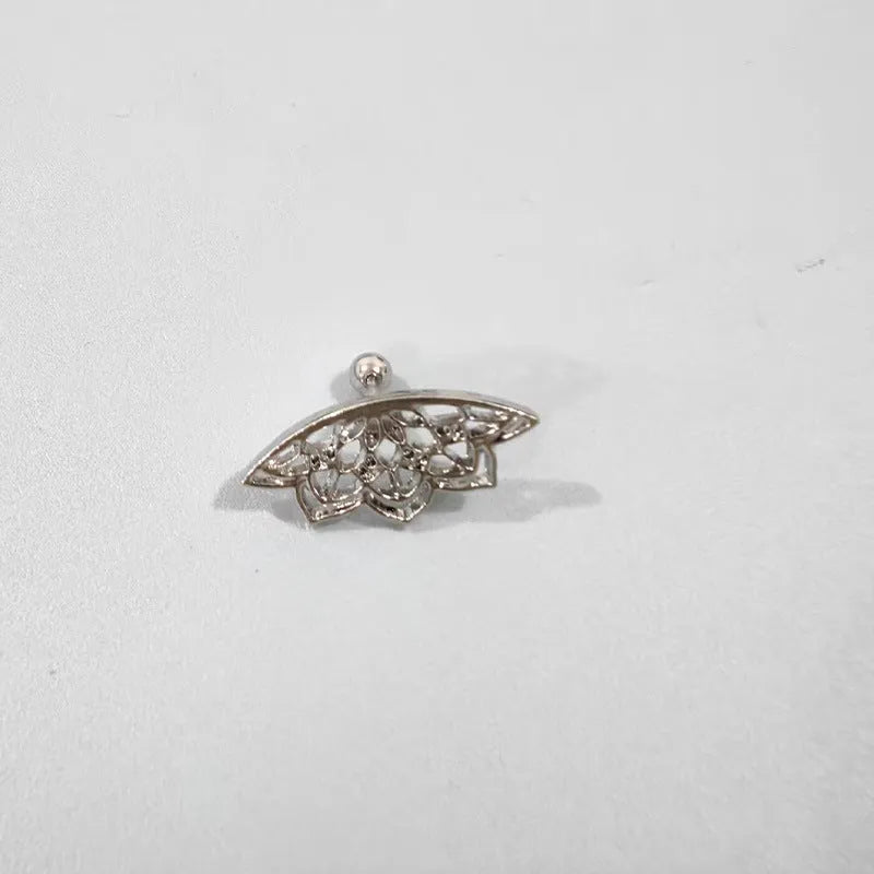 Geometric spider web stud earrings with mesh design in electroplated gold or silver metal finish.