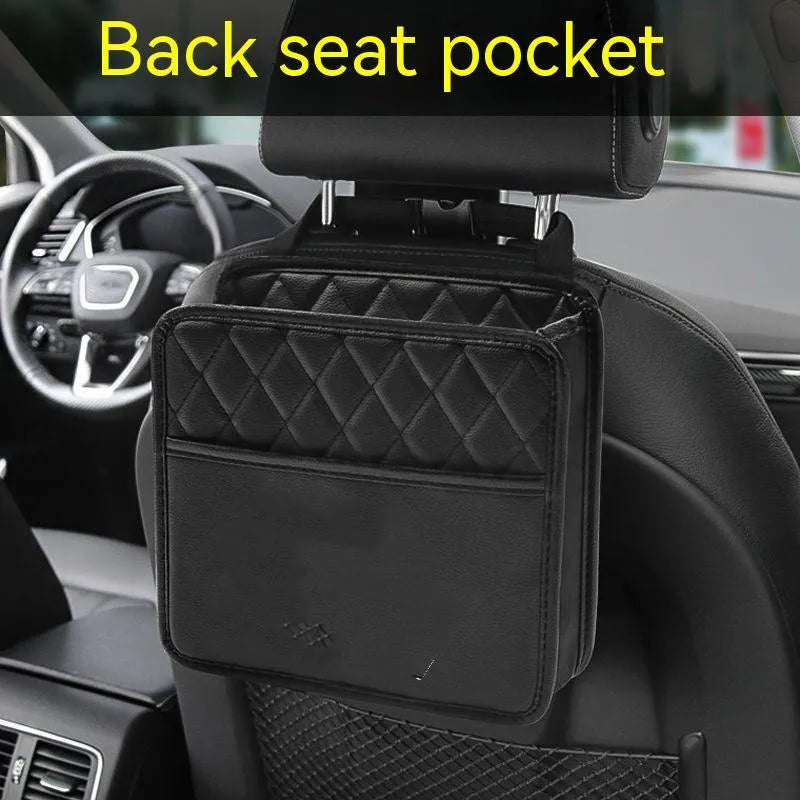 Leather hanging car trash can storage bag in vehicle interior