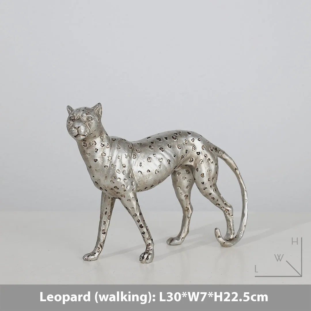Modern leopard figurine resin ornament on a shelf