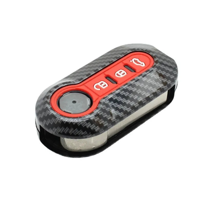 Fiat car key shell case in carbon fibre black red dark blue for 500 Boyue models