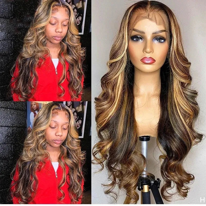 Front lace wig with long curly synthetic hair in gradient colour options