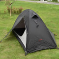 Lightweight single-person hiking tent with aluminium poles in red colour option showing double-layer construction
