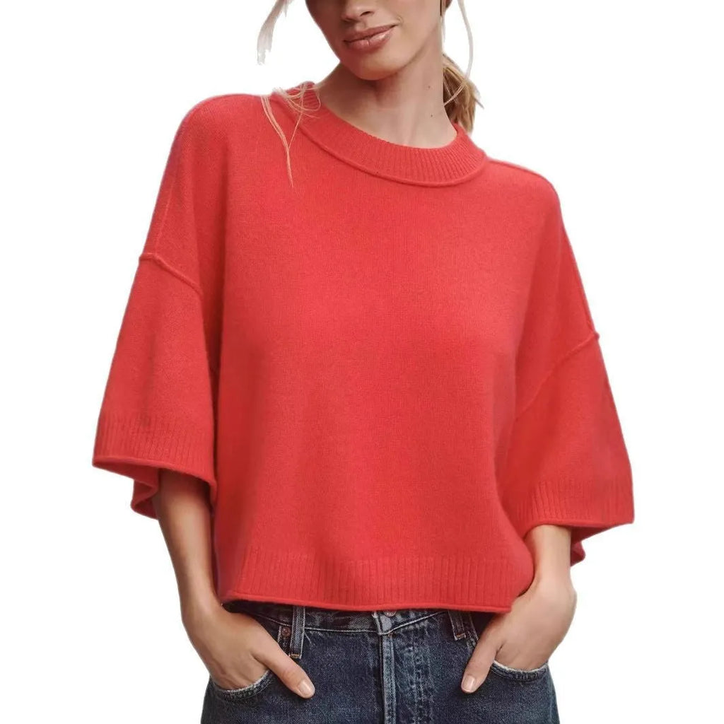 Red and white hot girl style viscose T-shirt with exposed navel design on a hanger.