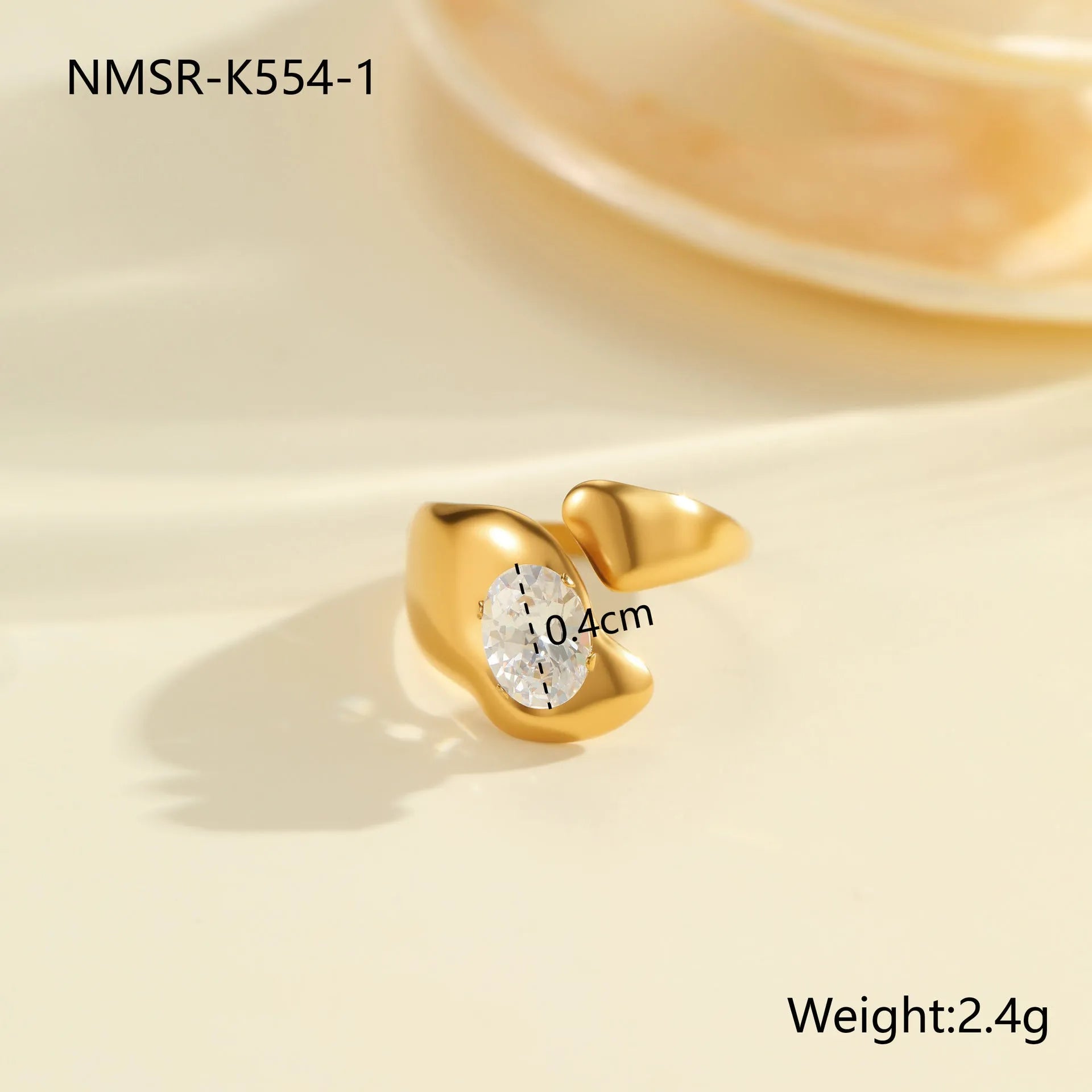 Geometric stainless steel zircon ring with open mouth design showing round, oval and quadrangle elements