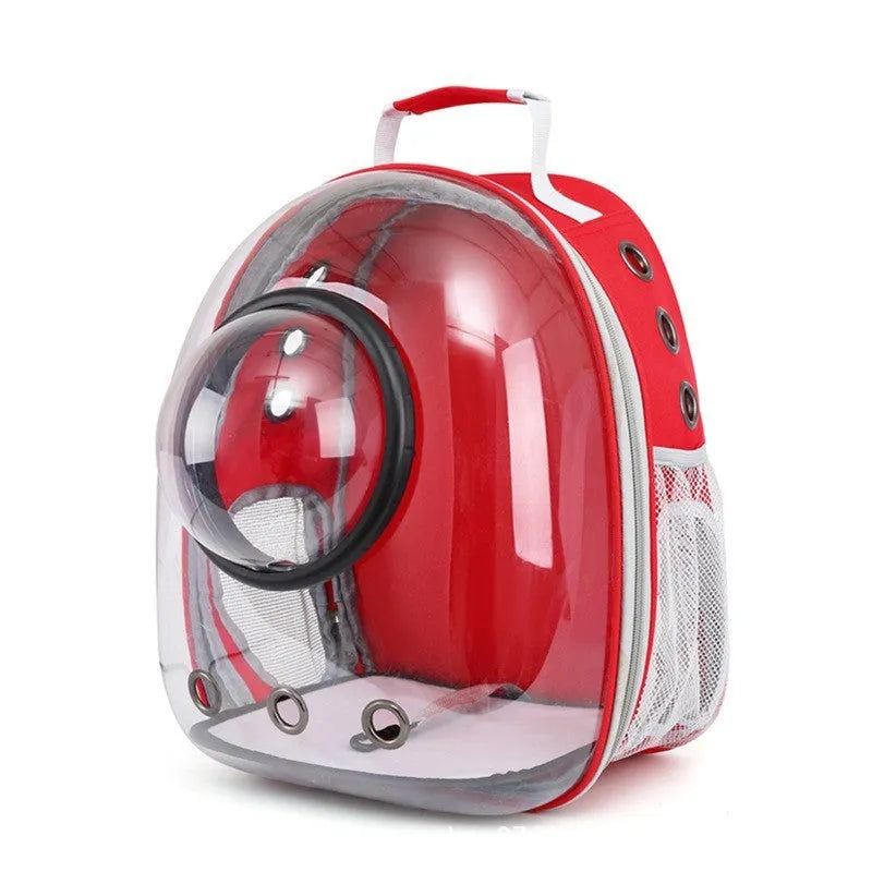 Grey PC plastic astronaut-style pet carrier bag with a side opening door