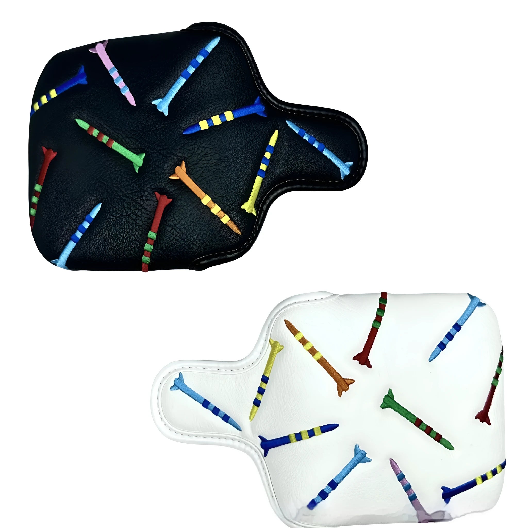 Black and white golf square putter protective sleeve made of PU leather.
