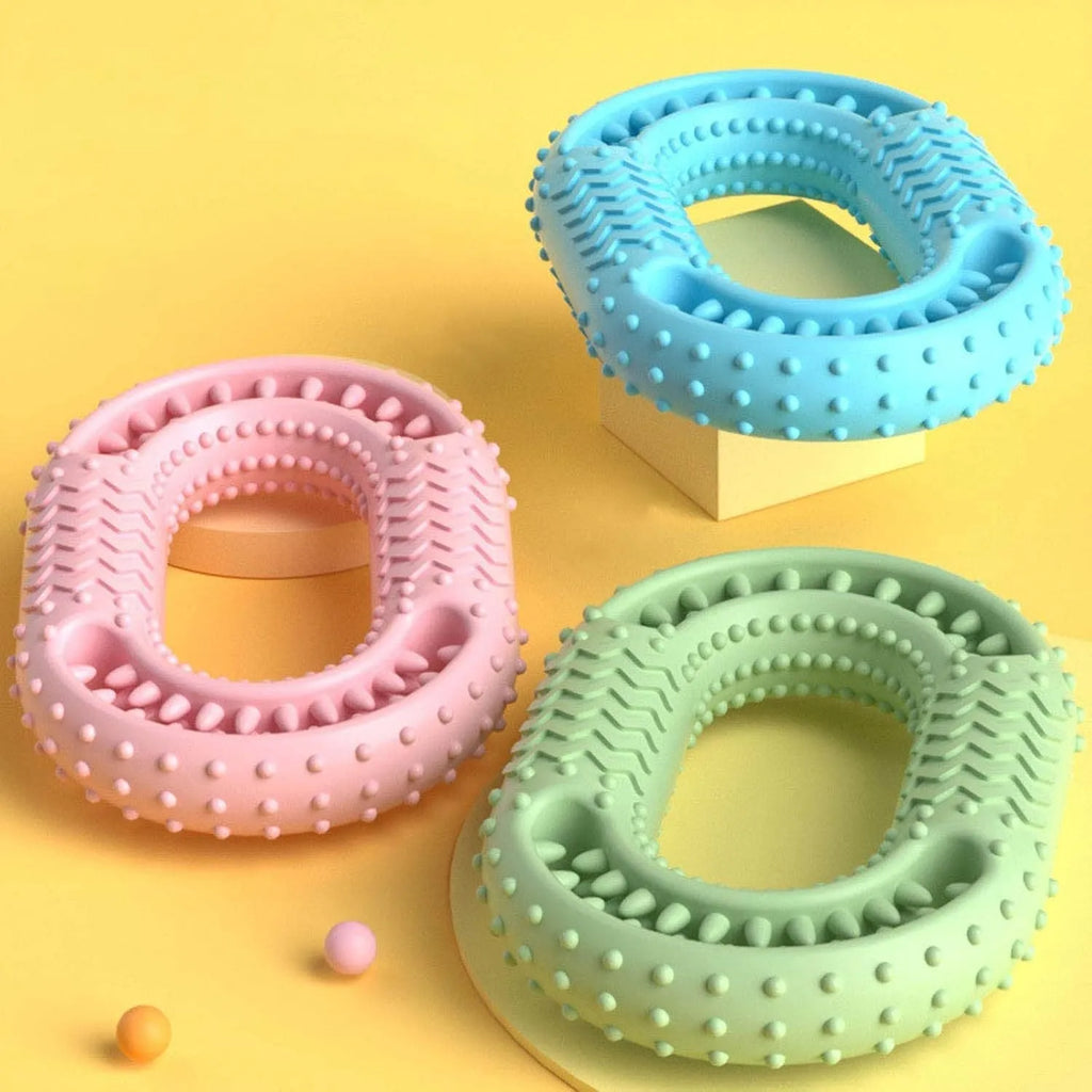 Blue O-ring shaped dog chew toy for aggressive chewers and teeth cleaning