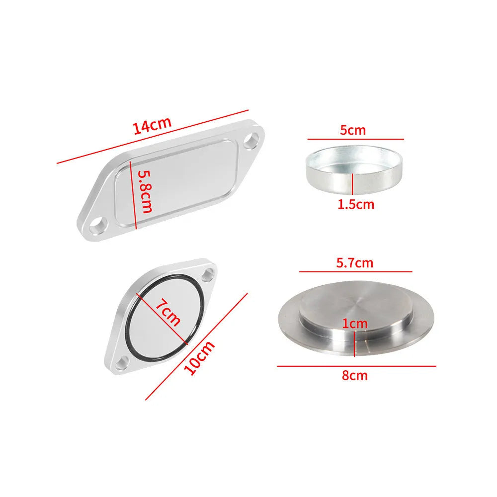 Silver aluminium alloy automotive valve cover and gasket set for EGR system.