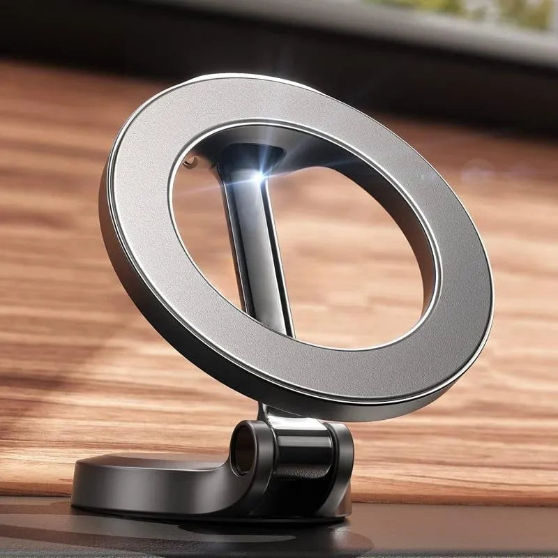 All-metal magnetic car phone mount with foldable bracket in Qian Colour on dashboard