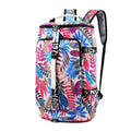 Black waterproof nylon backpack with combination lock, shown as a backpack and shoulder bag, featuring multiple pockets.