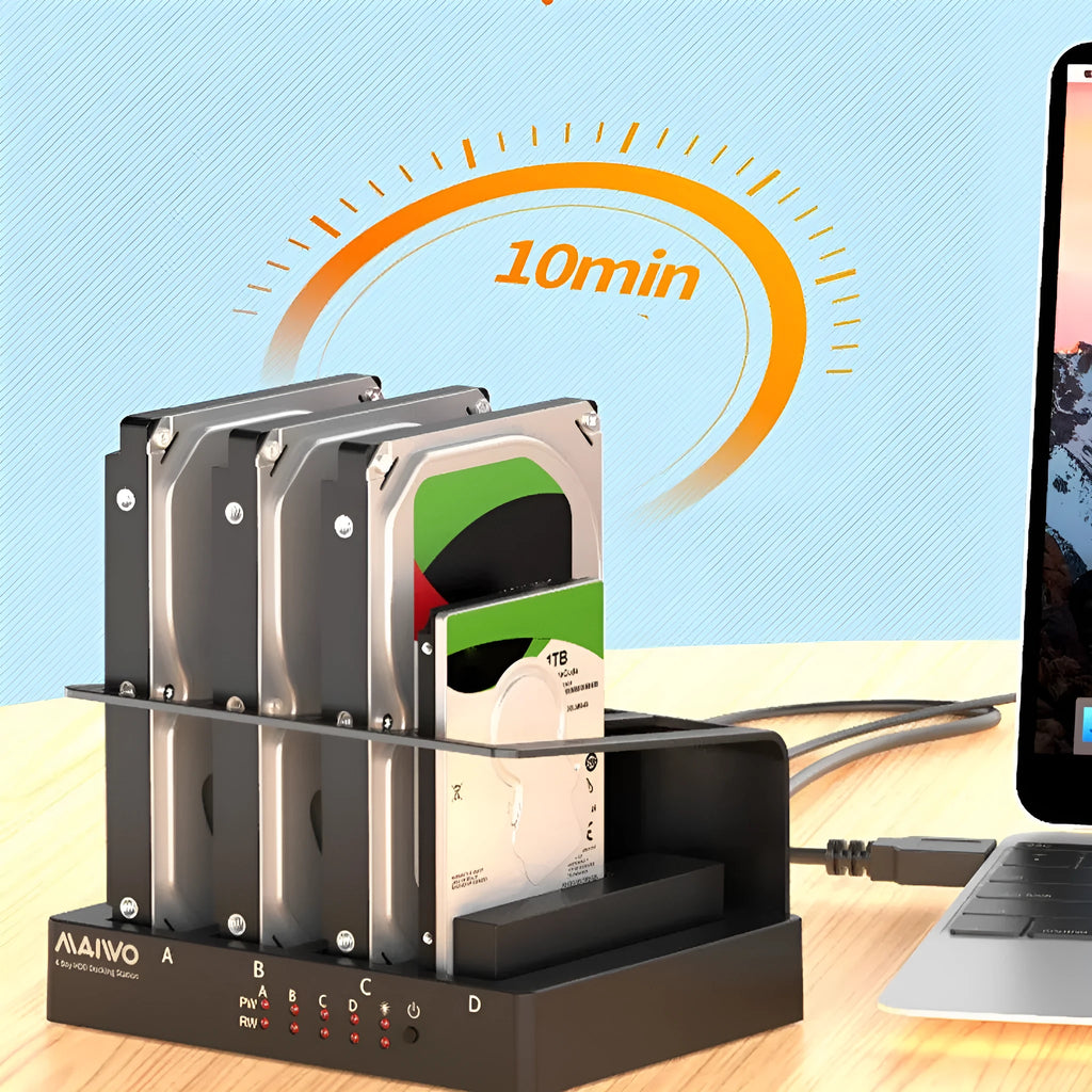 K305BU3S external four-bay hard drive docking station with cables and four 2.5-inch brackets
