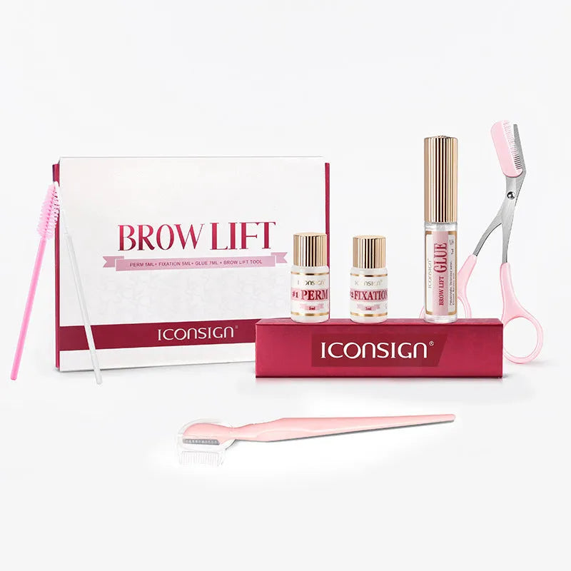 Eyebrow perm set kit with scalding suit, keratosis tool and pink quick ironing accessory in suit style packaging