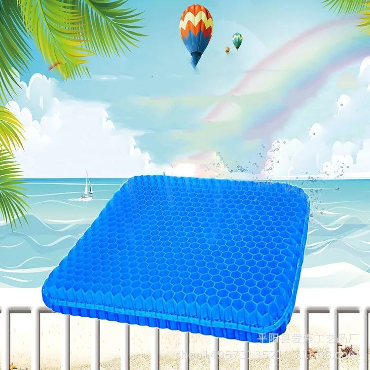 Summer gel seat cushion with honeycomb pattern showing breathable design and double-thick construction