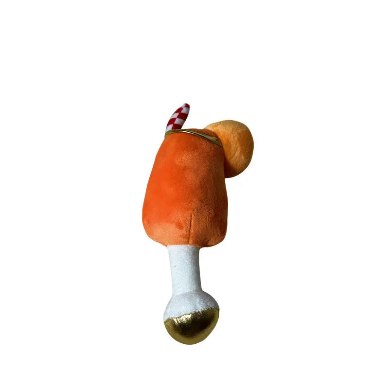 Yellow beer bottle shaped plush squeaky dog chew toy with teeth cleaning feature