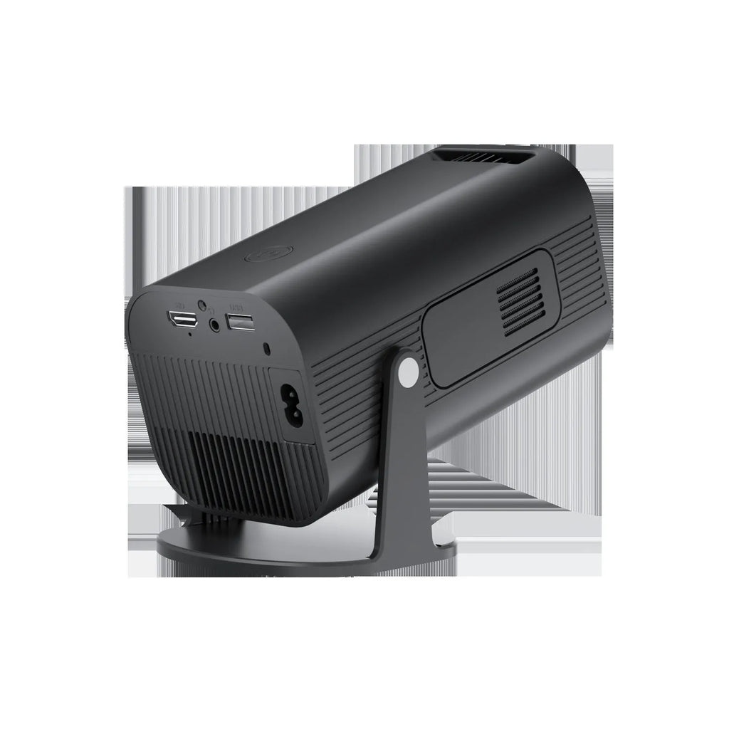 P330 portable mini projector in black or white showing remote control and power cord