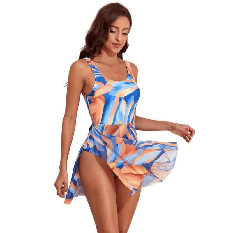 Women's single-shoulder floral print one-piece swimsuit in polyester fabric