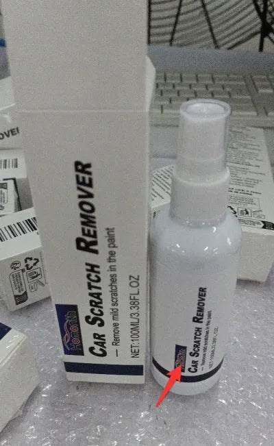 Canister of car scratch repair spray for paint surface renovation and sealing.