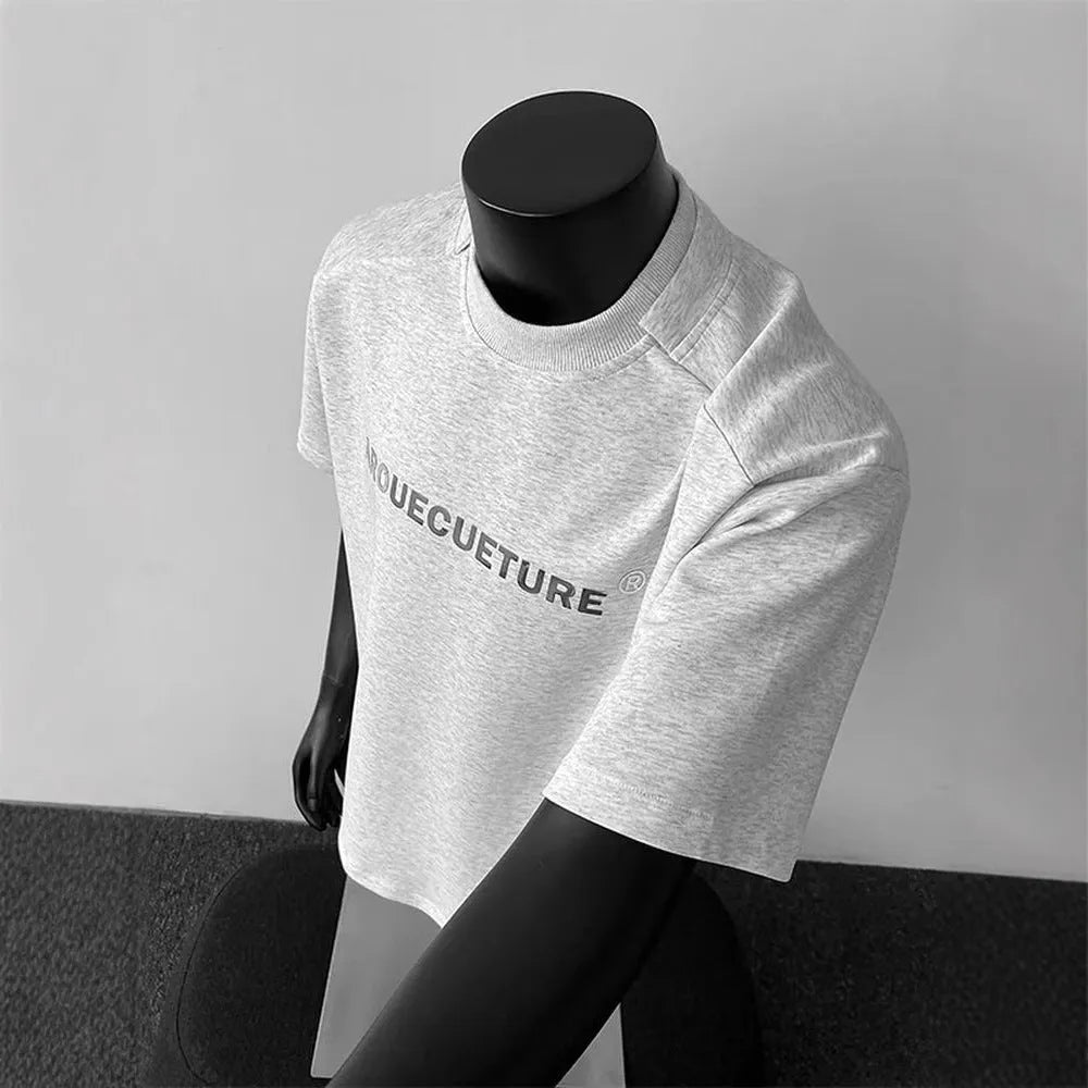 Men's loose fit cotton t-shirt with a printed letters pattern in light grey