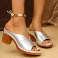 Women's thick heel slippers in beige with round toe design, sizes 36-43