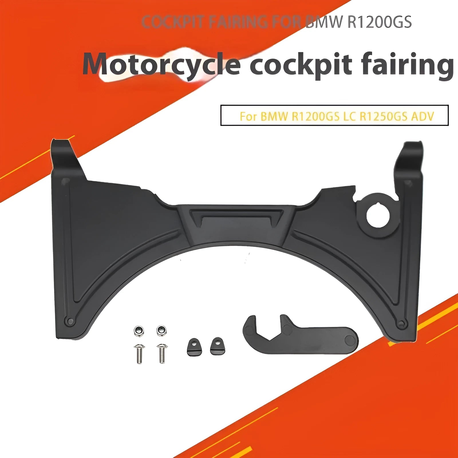 Black motorcycle cockpit fairing for BMW R1250GS and R1200GS adventure bikes