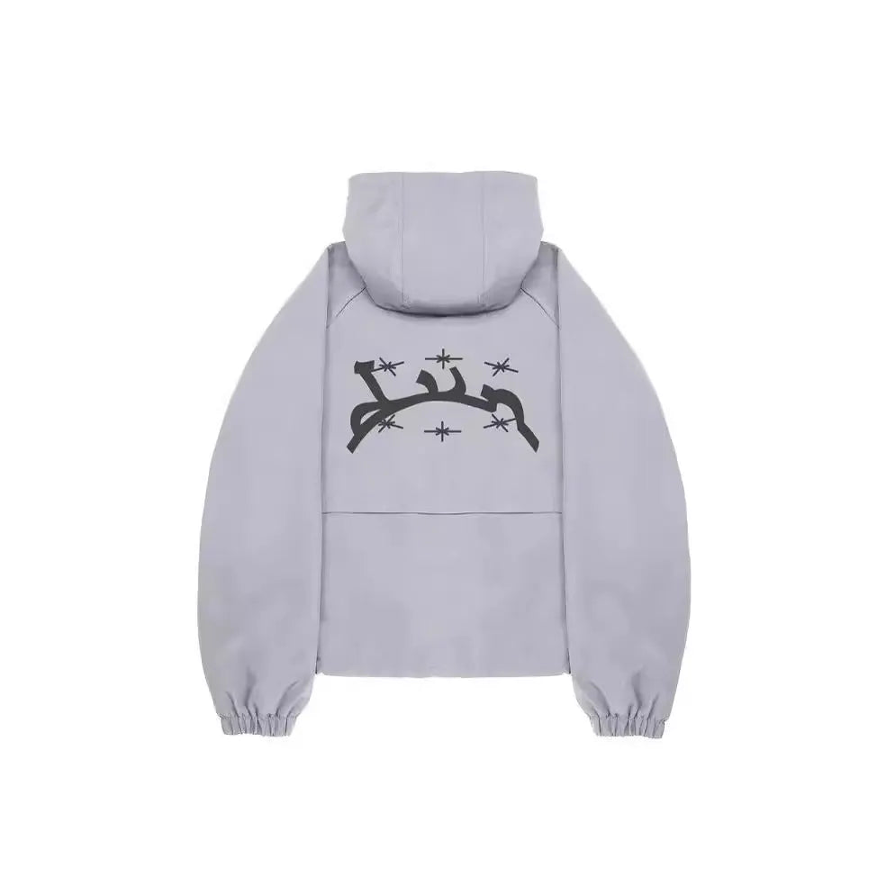 Men's grey hooded sunscreen jacket with British style loose fit design for sun protection