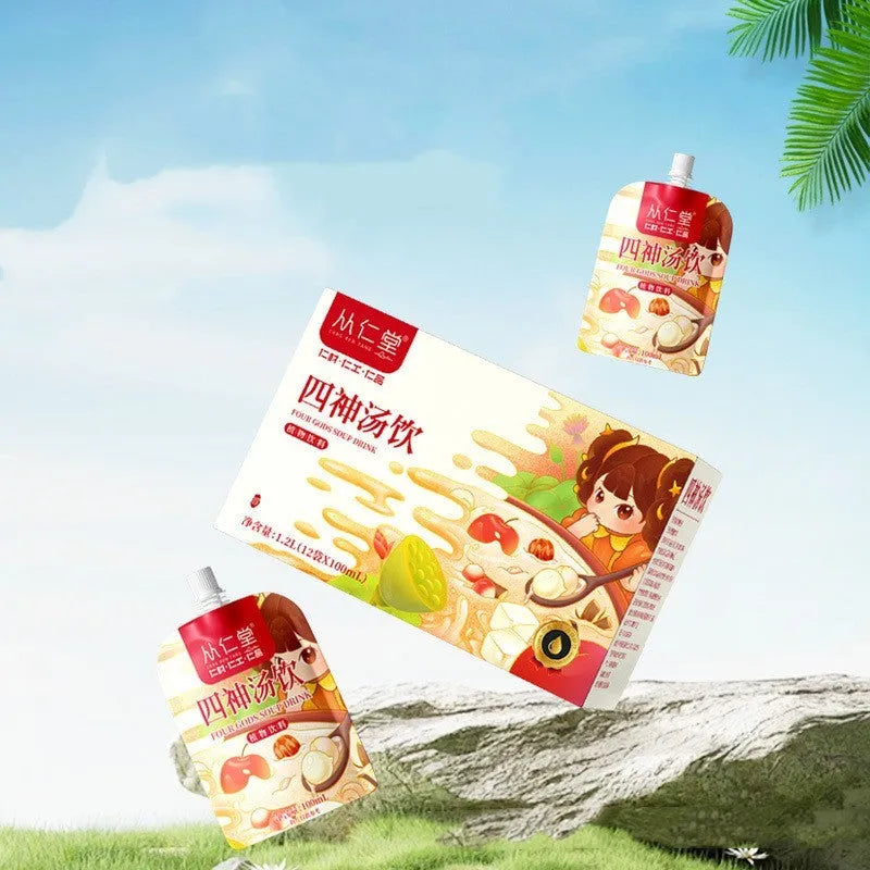 Box of children's spleen and stomach health herbal tea decoction showing 12 individual 100ml bags