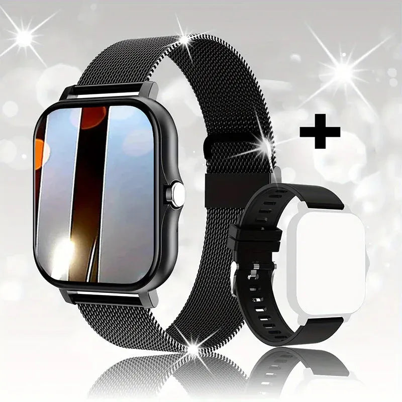 Smart watch with touch screen displaying health metrics, silicone wrist strap in chosen colour