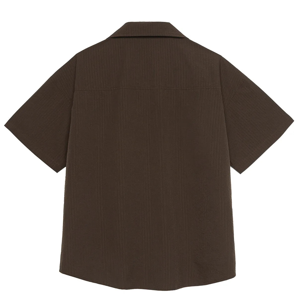 Brown striped men's outdoor shirt with Cuban collar and short sleeves