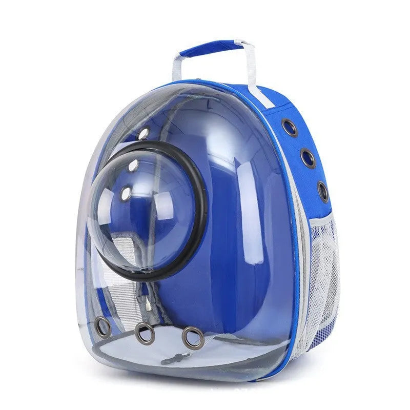 Grey PC plastic astronaut-style pet carrier bag with a side opening door