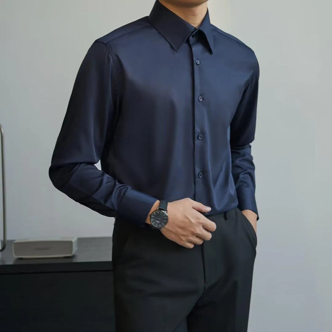 Men's black Korean style cardigan shirt with Japanese retro design and long sleeves