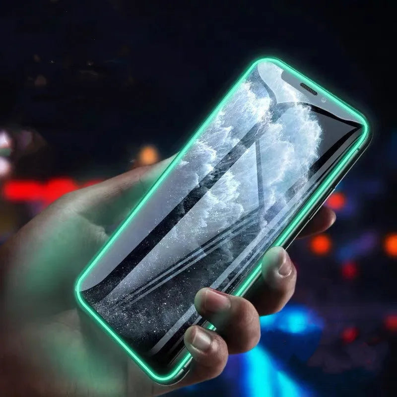 Luminous full cover tempered glass screen protector glowing in the dark for iPhone