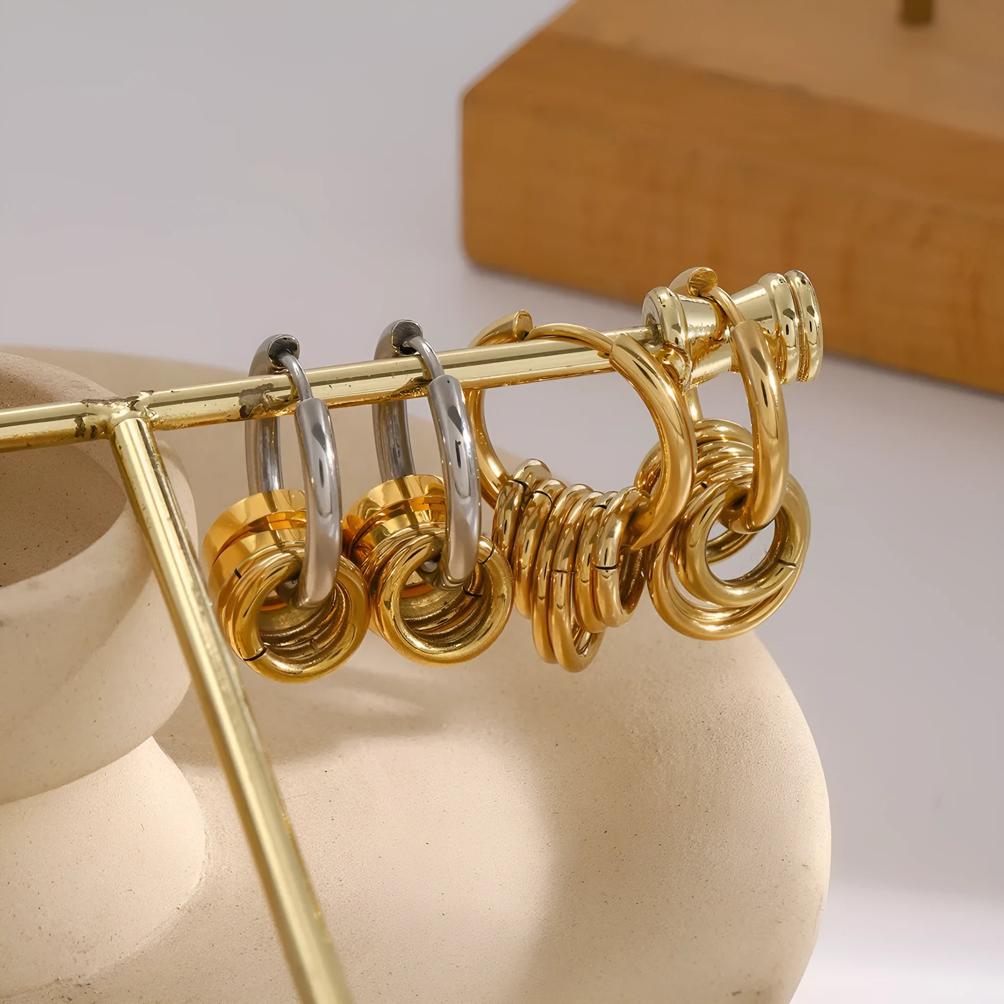 Stainless steel colour matching earrings with electroplating treatment in ins style