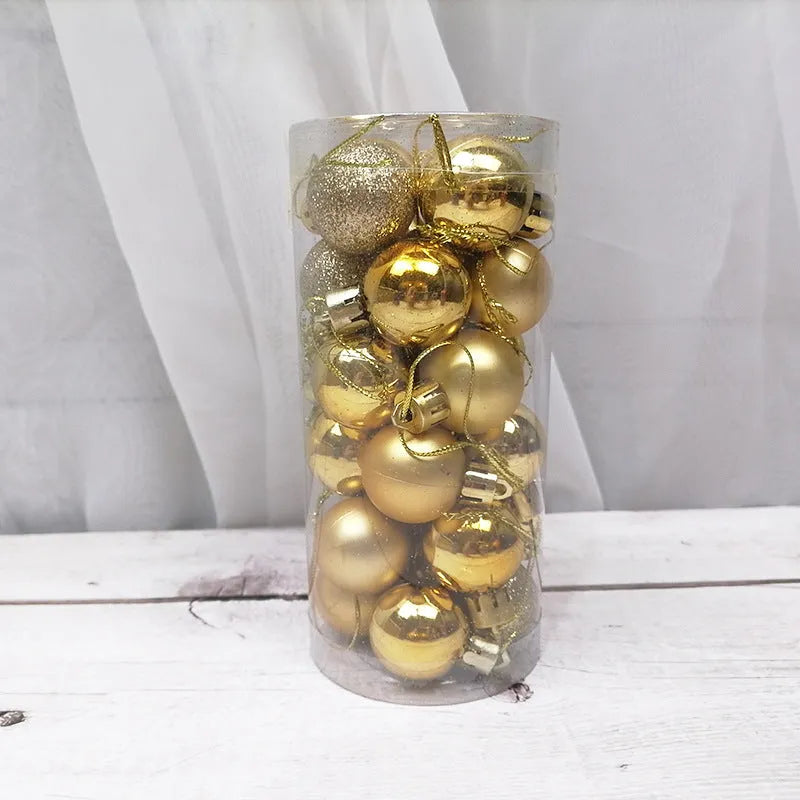 3 cm shiny matte finish Christmas tree bauble ornament in assorted colours including red, gold, and silver.