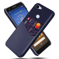 Solid colour leather Google Pixel phone case in black, shown from the back.