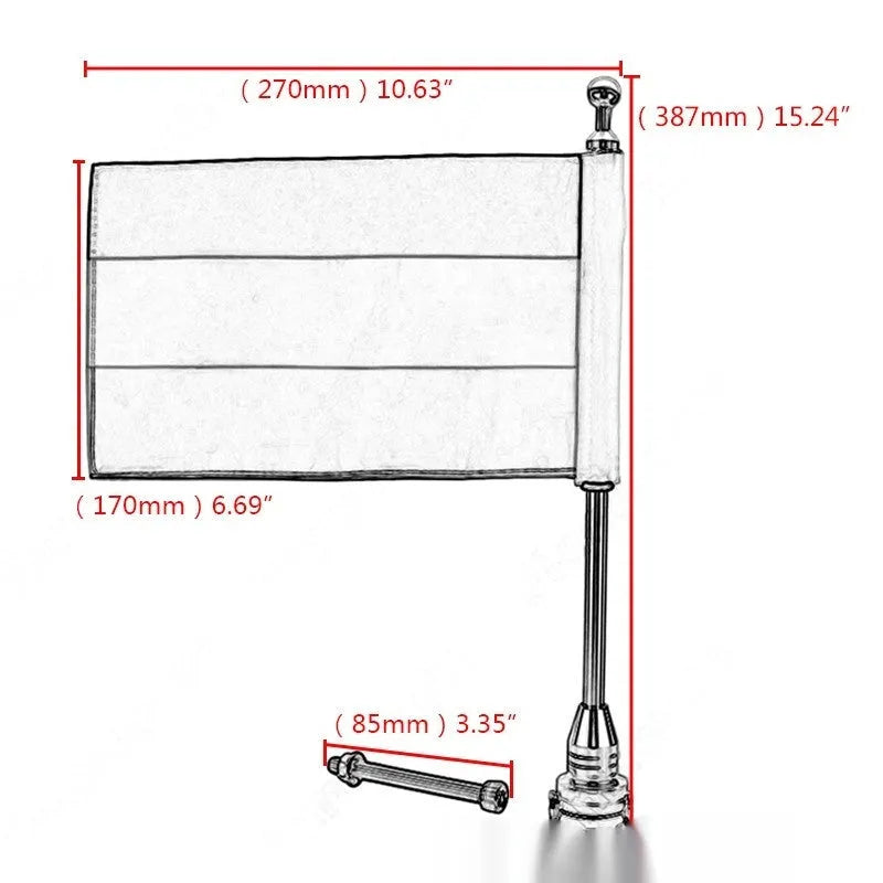Motorcycle side box bumper parcel rack with adjustable aluminium flagpole mounting system