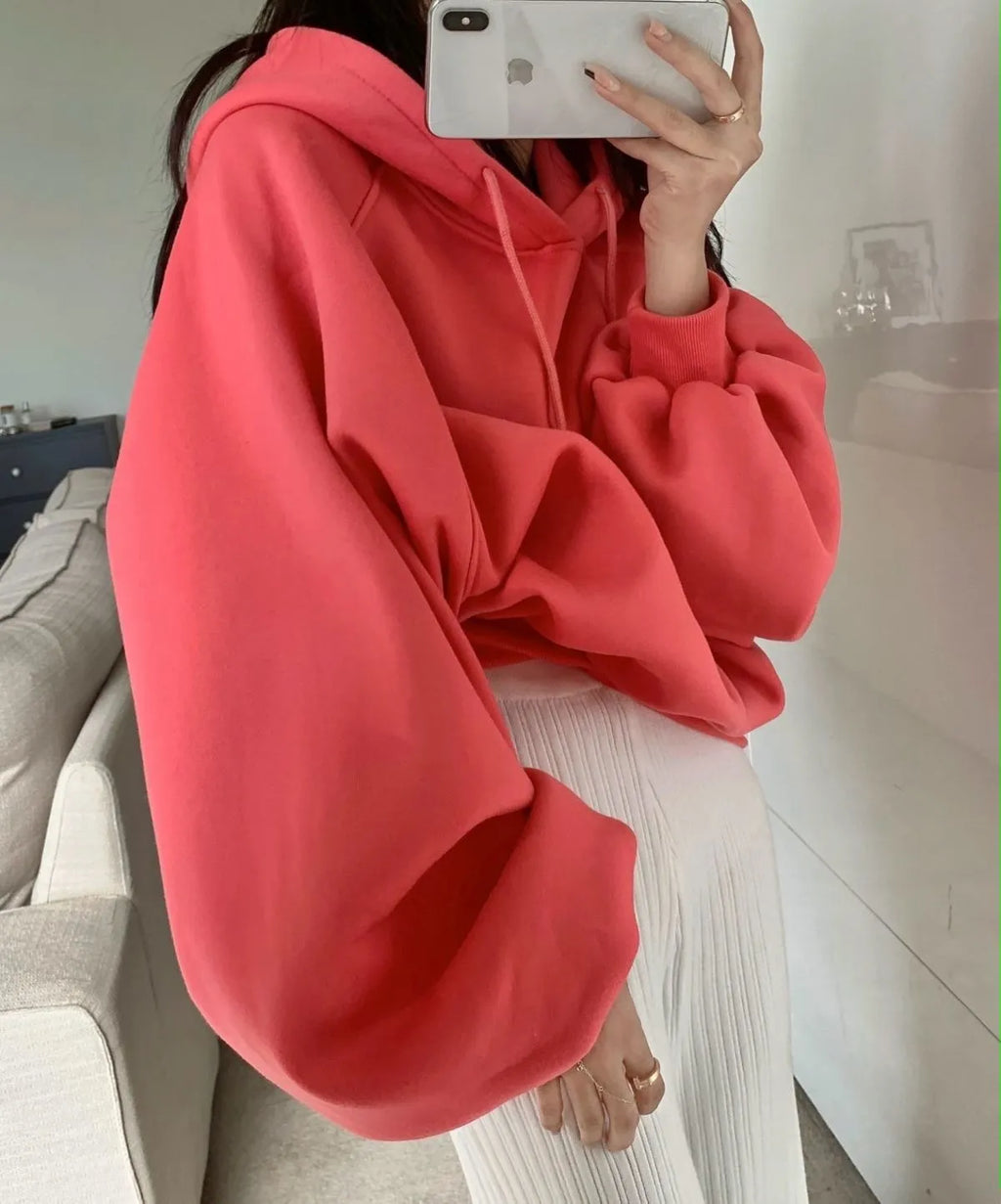Women's watermelon red mulberry silk hooded sweater sleeveless pullover