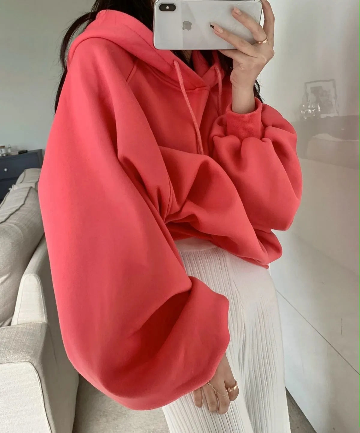 Women's watermelon red mulberry silk hooded sweater sleeveless pullover