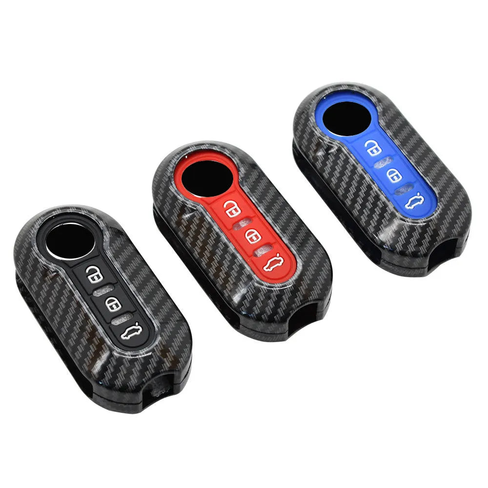 Fiat car key shell case in carbon fibre black red dark blue for 500 Boyue models