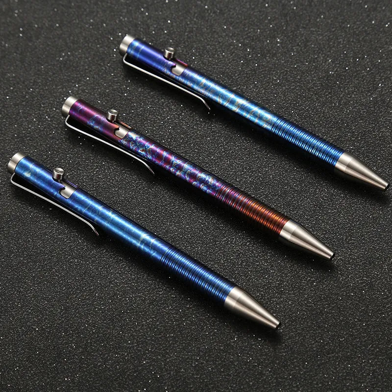 Titanium alloy bolt-action ballpoint pen with gun-bolt handle in phantom colour.